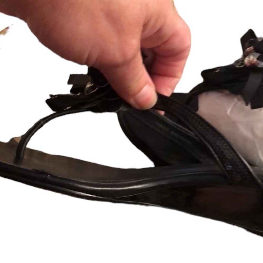 Coach black size 10 patent leather silver embellished details sandals - Picture 12 of 15